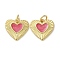 Rack Plating Brass Enamel Charms, with Jump Ring, Long-Lasting Plated, Lead Free & Cadmium Free, Heart Charms, Real 18K Gold Plated, Cerise, 13.5x14.5x2mm, Hole: 3mm