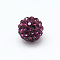 Polymer Clay Rhinestone Beads, Pave Disco Ball Beads, Grade A, Round, Half Drilled, Fuchsia, 10mm, Hole: 1mm