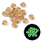 Luminous Transparent Acrylic Beads, Flat Round with Letter, Glow in the Dark, Golden Metal Enlaced, Letter R, 7x4mm, Hole: 1.8mm, about 3700pcs/500g