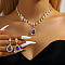 Teardrop Brass Rhinestone Pendant Necklace & Stud Dangle Earrings Sets for Women, Golden, Purple Velvet, 360mm