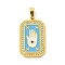 Ion Plating(IP) 304 Stainless Steel Pendants, with Enamel and Rhinestone, Rectangle with Tarot Charm, Real 18K Gold Plated, Deep Sky Blue, 32x19.5x2mm, Hole: 6.5x4mm