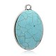Antique Silver Plated Oval Alloy Synthetic Turquoise Pendants PALLOY-J653-01AS-1