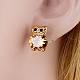 Real 18K Gold Plated Brass Owl Cubic Zirconia Stud Earrings EJEW-EE0001-255C-3