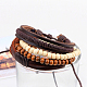 Cordón de cuero trenzado ajustable de abalorios de madera pulseras de varias vueltas BJEW-P0001-15-4