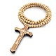 Collar con colgante de cruz de madera con cadenas de cuentas redondas para hombres y mujeres RELI-PW0001-024A-1
