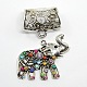 Antique Silver alliage d'éclat strass éléphant attache pendentif écharpe  DIY-X0095-1