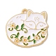 合金エナメルチャーム  ゴールドカラー  花のお守りを持った猫  ホワイト  24.5x25x1mm  穴：1.6mm ENAM-147-04B-G-1