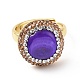 Adjustable Dyed Shell Nugget Ring with Rhinestone RJEW-A011-01G-3