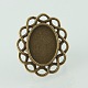 Vintage Adjustable Iron Finger Ring Components Alloy Flower Cabochon Bezel Settings X-PALLOY-O039-19AB-NF-2
