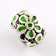 Antique Silver Plated Rondelle with Flower Alloy Enamel Beads ENAM-Q421-04-3