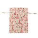 クリスマステーマのリネン巾着バッグ  長方形  クリスマスツリー模様  18x13cm CON-PW0001-074B-07-1