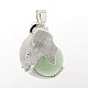 Platinum Plated Brass Elephant Covered with Natural Round Ball Gemstones Pendants G-O037-03-1