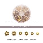 1 cuadro de estilo mixto de estilo tibetano tapas de abalorios flor de la aleación, oro antiguo, 7~10x4~10mm, agujero: 1~2 mm, acerca 30pcs / compartimento