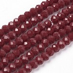 Facettes couleur unie verre rondelle perles brins, rouge foncé, 6x4mm, Trou: 1mm, Environ 87~90 pcs/chapelet, 15.7 pouce