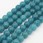 Chapelets de perles de jade blanche naturelle, couleur imitation Aquamarine, teinte, ronde, dark cyan, 8mm, Trou: 1mm, Environ 48 pcs/chapelet, 15.3 pouce