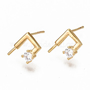 Brass Micro Pave Clear Cubic Zirconia Earring Findings KK-S356-128G-NF