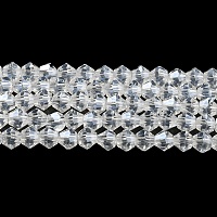 透明電気メッキガラスビーズ連売り  パール光沢メッキ  多面カット  双円錐形  透明  4x4mm  穴：0.8~1mm  約75~78個/連  28~29cm&nbsp;EGLA-A039-T4mm-A13