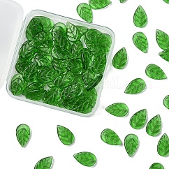 80 Stück leuchtende handgefertigte Bunte Malerei-Perlen, Blatt, lime green, 18x11x3 mm, Bohrung: 1 mm