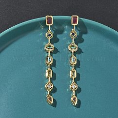Pendientes colgantes rectangulares de latón con micropavé de circonitas cúbicas en forma de lágrima, chapado en rack, Plateado de larga duración, sin plomo y cadmio, real 18k chapado en oro, 73x7.5mm
