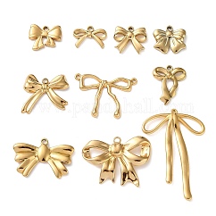 10 pendentif en acier inoxydable 304, bowknot, placage ionique (ip), véritable 18k plaqué or, 11~42x15~28x2~2.5mm, Trou: 1.4~1.6mm