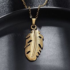 Ожерелья с подвесками из нержавеющей стали 304 в виде листа&nbsp;NJEW-M096-17G