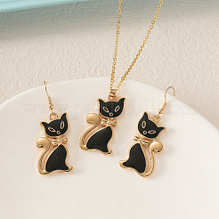 Ожерелья и серьги-подвески в форме кошки из цинкового сплава с эмалью FS-WG2319B-01