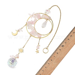 Atrapasueños de cuarzo rosa natural y latón con dije de sol&nbsp;HJEW-JM05009-03