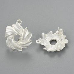 合金製スタッドピアスパーツ  カン付き  真鍮製のピンとイヤナット/ピアスバックキャッチ  長持ちメッキ  花  マットシルバー  22x18.5mm  穴：1.6mm  ピン：0.7mm&nbsp;PALLOY-F255-12MS