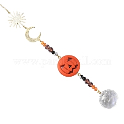 Citrouille turquoise synthétique et attrape-soleil soleil lune&nbsp;GL-HJEW-JM05005