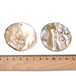 シェルパールビッグペンダント  フラットラウンドのチャーム  金色の真鍮エッジ付き  貝殻色  50x6~8mm  穴：1.8mm&nbsp;SH-CBACA76-14