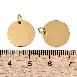 イオンプレーティング（IP）304ステンレスペンダント  丸カン付き  鏡面研磨仕上げ  フラットラウンドのチャーム  空白タグのスタンプ  ゴールドカラー  14x1mm  穴：3.5mm&nbsp;STAS-I311-32E-G