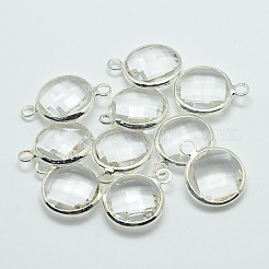 シルバーカラーメッキ真鍮ガラスペンダント  フラットラウンド  ミックスカラー  16x13x5mm  穴：2mm&nbsp;GLAA-J018C-S