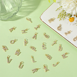 26 шт. 26 стиля настоящих 18-каратного позолоченных латунных подвесок с микропаве из прозрачных кубических цирконий KK-BBC0018-09