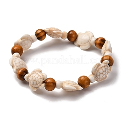 Эластичные браслеты из синтетической бирюзы с морской черепахой BJEW-JB10253