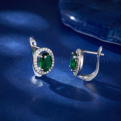 Женские серьги-кольца из стерлингового серебра со стеклянными овальными бусинами PM6315-2