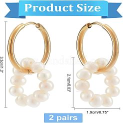 2 пара сережек-колец с натуральным жемчугом и бусинами для девушек и женщин EJEW-NB0001-06