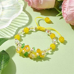 Braccialetti regolabili da donna con perline intrecciate in vetro e acrilico&nbsp;BJEW-JB10446-04
