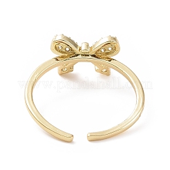 Открытое кольцо-манжета с прозрачным кубическим цирконием и бантом RJEW-I094-07G