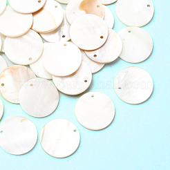 32 шт. плоские круглые/дисковые подвески из натуральной пресноводной ракушки&nbsp;SHEL-SC0001-98A