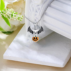 Colliers pendentifs chauve-souris en alliage émaillé d'Halloween avec citrouille&nbsp;WG6D1E5-01