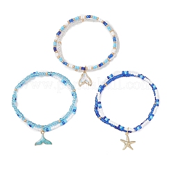 Set di 3 braccialetti con ciondoli in lega oceanica&nbsp;BJEW-MZ00338