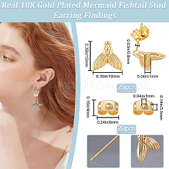 20 шт. фурнитура для сережек-гвоздиков в виде рыбьего хвоста русалки из латуни&nbsp;KK-BBC0014-41