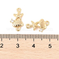 Messing klare Zirkonia Seestern Muschelform Verbinder Charms&nbsp;X-KK-R219-01G