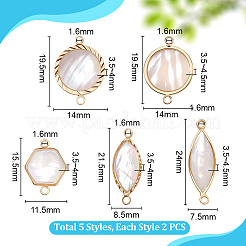 10 шт. 5 стиля латунные подвески-соединители из натуральной белой ракушки&nbsp;KK-PH0012-91A