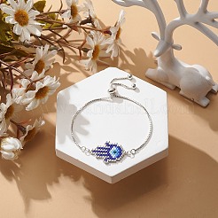 Плетеная рука из хамсы со стеклянными семенами и браслет-слайдер со звеном от сглаза BJEW-MZ00003