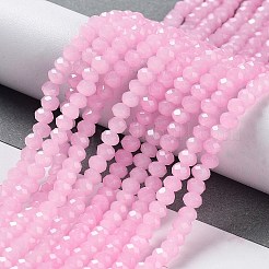 焼き絵用塗料、模造翡翠ガラスビーズの連  ファセットロンデル  パールピンク  4x3mm  穴：1mm  約105~110個/連  38~39cm&nbsp;X-DGLA-A034-J4MM-A26