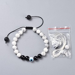 調整可能なナイロンスレッド編みビーズブレスレットセット  手作りランプワークナザールボンジュウビーズと  天然宝石ビーズとPVC管状ゴムコード  2-1/8インチ〜3-3/4インチ（5.4~9.5cm）  2個/セット&nbsp;BJEW-JB04465