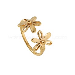 女性用304ステンレススチールオープンカフリング  花  ゴールドカラー  usサイズ9（18.9mm）&nbsp;FS-WG642B9-06