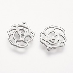 変色しにくい304ステンレススチールチャーム  花  ステンレス鋼色  16x14x1mm  穴：1mm&nbsp;STAS-P104-13P