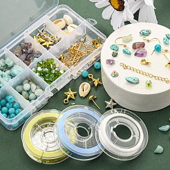 DIYジュエリー作成キット  混合石ビーズを含む  CCBプラスチックペンダント  天然カウリーシェルビーズ  電気メッキガラスビーズセット  ステンレス鋼と鉄のパーツ  合金クラスプと弾性糸  ミックスカラー  ペンダント：10ピース/セット&nbsp;DIY-FS0001-73